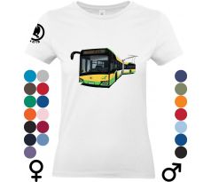 Tričko "Škoda 27 Tr" s detailnou potlačou moderného trolejbusu, ideálne pre fanúšikov verejnej a ekologickej dopravy.