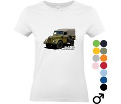 Tričko "GAZ 69" s realistickou potlačou legendárneho sovietskeho terénneho vozidla, ideálne pre fanúšikov vojenskej a automobilovej histórie.