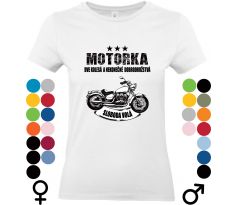 Tričko "Motorka – Dve kolesá a nekonečné dobrodružstvá" s potlačou motorky a nápisom "Sloboda volá".
