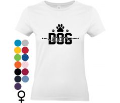 Biele unisex tričko s čiernym nápisom „Dog Mom“ a labkovými odtlačkami – tričko pre milovníčky psov.