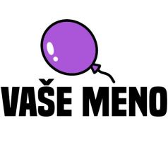Personalizovaná nažehlovačka s fialovým balónikom a textom „VAŠE MENO“ – menovka pre deti