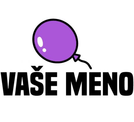 Personalizovaná nažehlovačka s fialovým balónikom a textom „VAŠE MENO“ – menovka pre deti