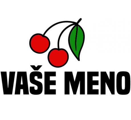 Nažehlovačka s červenými čerešňami a textom „VAŠE MENO“ – detský štítok na textil