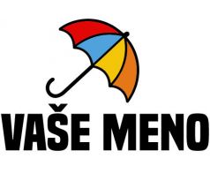 Nažehlovačka s farebným dáždnikom a textom „VAŠE MENO“ – personalizovaný detský štítok