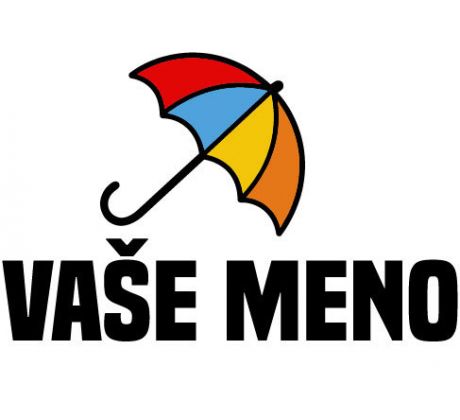 Nažehlovačka s farebným dáždnikom a textom „VAŠE MENO“ – personalizovaný detský štítok