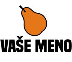 Personalizovaná nažehlovačka s oranžovou hruškou a textom „VAŠE MENO“ – detský ovocný štítok
