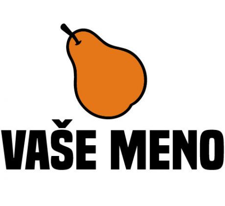 Personalizovaná nažehlovačka s oranžovou hruškou a textom „VAŠE MENO“ – detský ovocný štítok