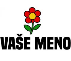 Nažehlovačka s červenou kvetinkou a žltým stredom a textom „VAŠE MENO“ – detský personalizovaný štítok