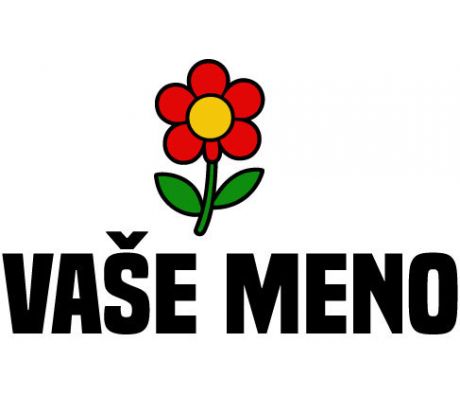 Nažehlovačka s červenou kvetinkou a žltým stredom a textom „VAŠE MENO“ – detský personalizovaný štítok