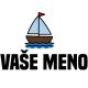 Nažehlovačka s hnedou loďkou, modrými vlnkami a textom „VAŠE MENO“ – personalizovaný detský štítok