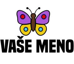 Nažehlovačka s farebným motýľom a nápisom „VAŠE MENO“ – personalizovaný štítok na oblečenie