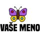 Nažehlovačka s farebným motýľom a nápisom „VAŠE MENO“ – personalizovaný štítok na oblečenie