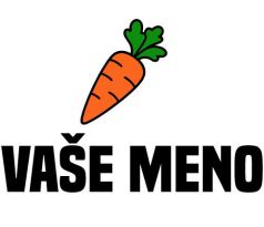 Nažehlovačka s oranžovou mrkvou a textom „VAŠE MENO“ – veselý detský štítok na textil