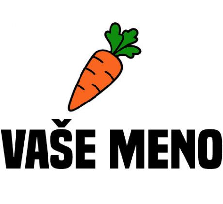 Nažehlovačka s oranžovou mrkvou a textom „VAŠE MENO“ – veselý detský štítok na textil