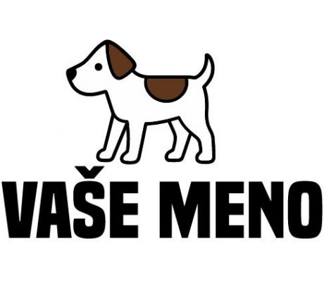 Nažehlovačka s hnedobielym psíkom a nápisom „VAŠE MENO“ – personalizovaný štítok pre deti