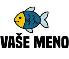Nažehlovačka s modro-žltou rybkou a textom „VAŠE MENO“ – detský morský štítok