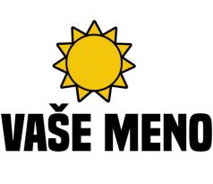 Nažehlovačka so žltým slniečkom a textom „VAŠE MENO“ – žiarivý detský štítok na textil