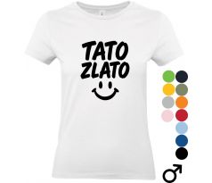 Biele pánske tričko s nápisom „TATO ZLATO“ a čiernym úsmevným smajlíkom, ideálne ako darček pre otca