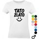 Biele pánske tričko s nápisom „TATO ZLATO“ a čiernym úsmevným smajlíkom, ideálne ako darček pre otca