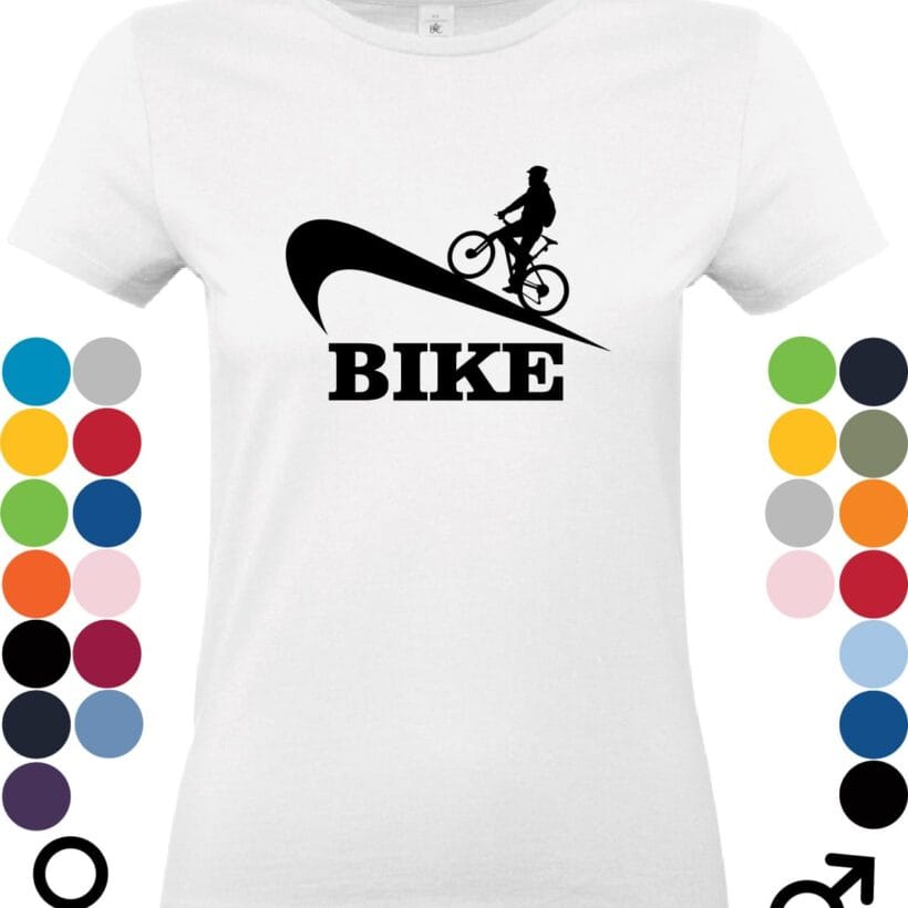 biele tričko s bicyklovým motívom