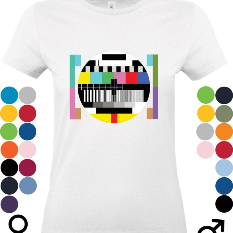 retro tričko s televíznym test obrazcom kruh farieb
