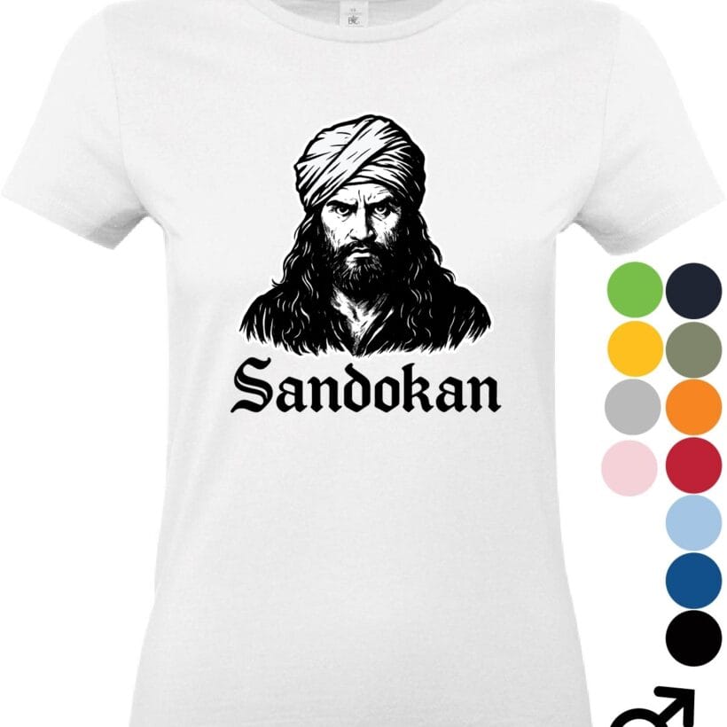 Sandokan tričko s legendárnym motívom hrdinu v turbane na bielom podklade