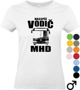 Najlepší vodič MHD biele tričko s čiernym bus dizajnom a výrazným textom pre veselého šoféra