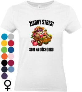 Tričko pre dôchodkyňu bez stresu s ilustráciou lenochoda v záhradnom vozíku